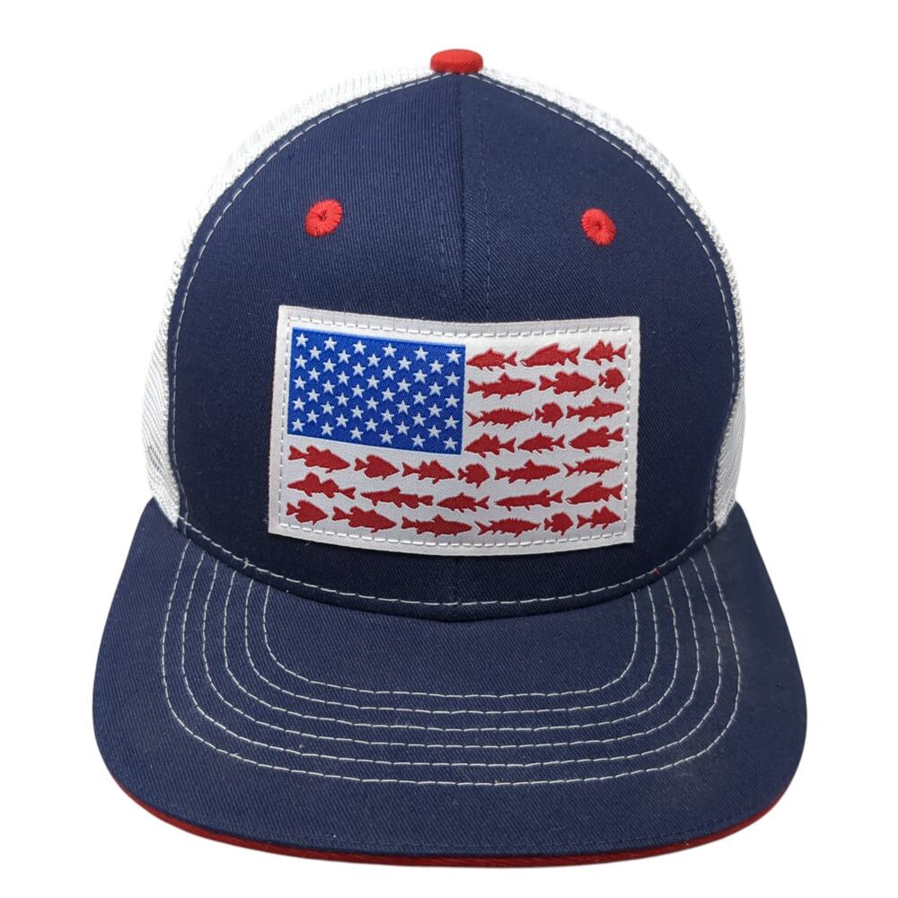 Fish Flag Snapback Trucker Hat Blue One Size Arcadian Outfitters Outdoor